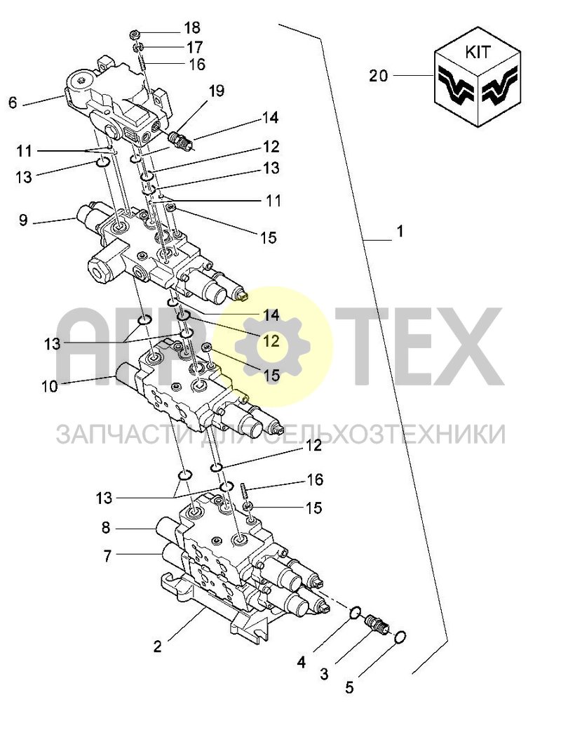 Гидрораспределитель 4 секционный (05F02) (№18 на схеме)